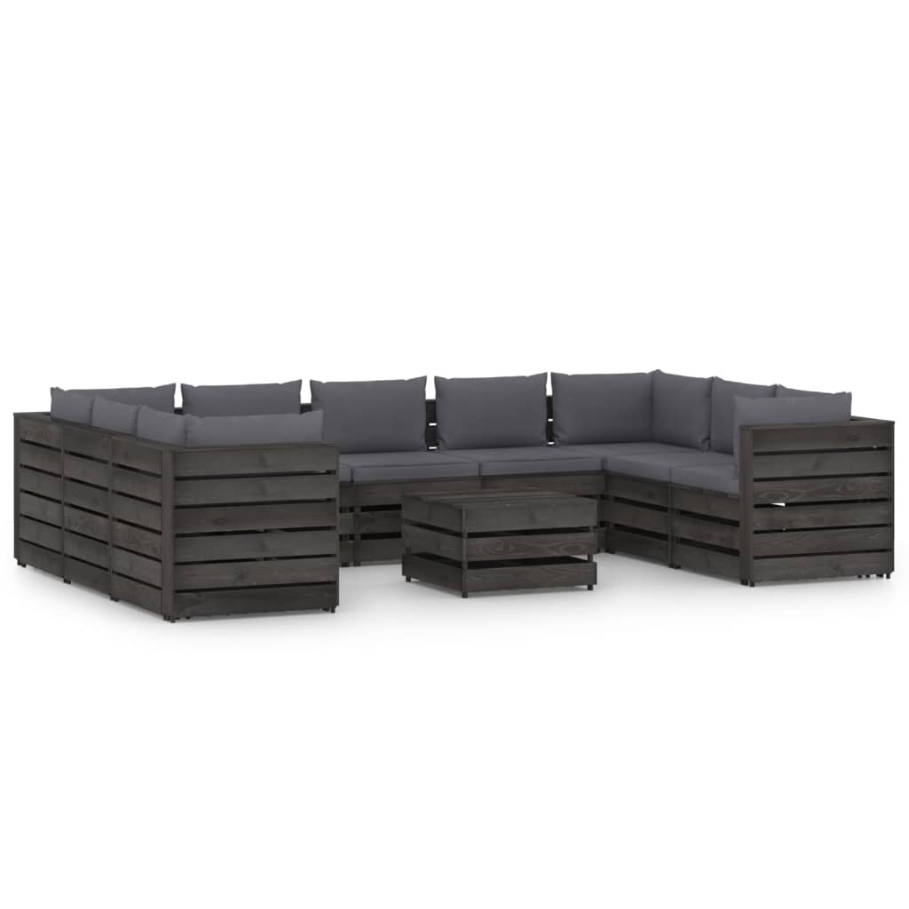 Set Divani da Giardino con Cuscini 10pz Legno Impregnato Grigio cod mxl 51001