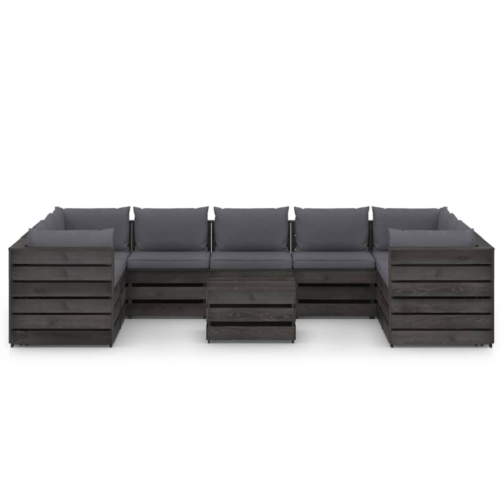 Set Salotto Giardino con Cuscini 10 pz Legno Impregnato Grigio 3068372