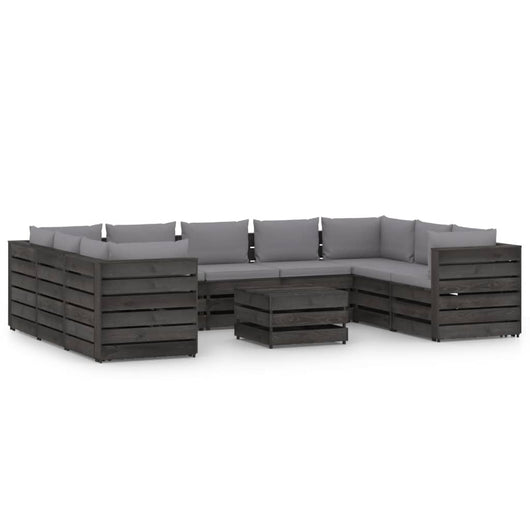 Set Divani da Giardino con Cuscini 10pz Legno Impregnato Grigio cod mxl 50997