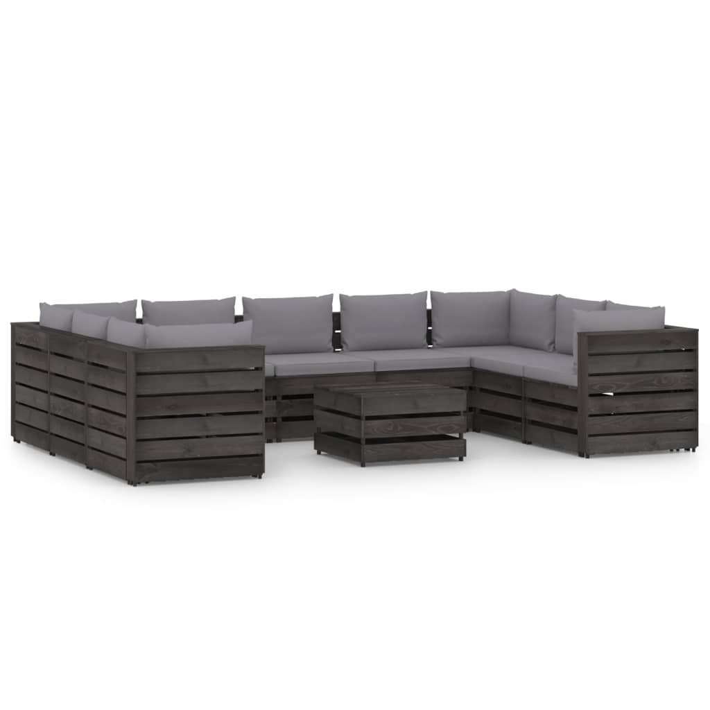 Set Salotto Giardino con Cuscini 10 pz Legno Impregnato Grigio 3068373