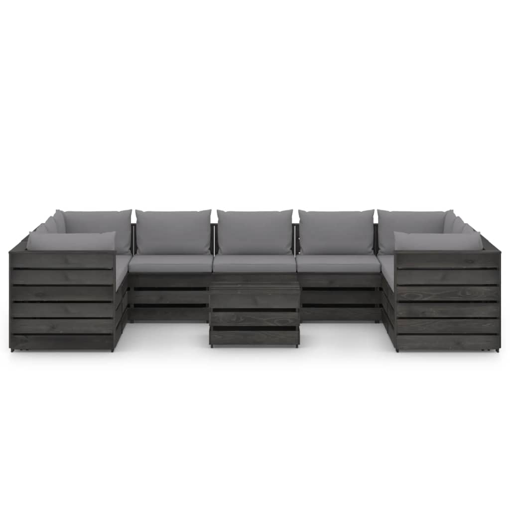 Set Salotto Giardino con Cuscini 10 pz Legno Impregnato Grigio 3068373