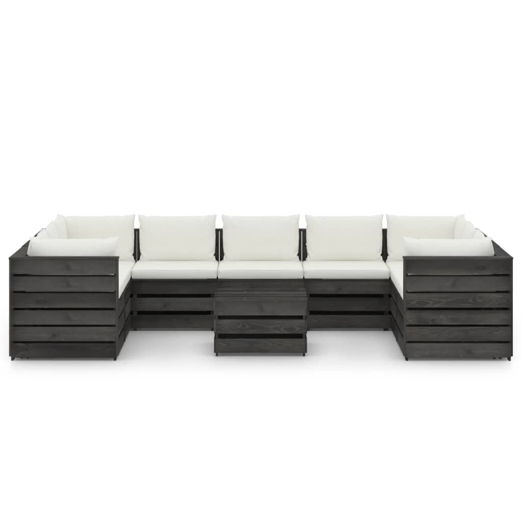 Set Salotto Giardino con Cuscini 10 pz Legno Impregnato Grigio 3068374