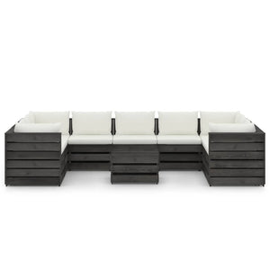 Set Salotto Giardino con Cuscini 10 pz Legno Impregnato Grigio 3068374