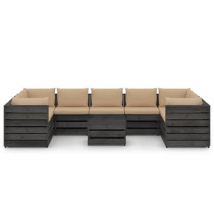 Set Salotto Giardino con Cuscini 10 pz Legno Impregnato Grigio 3068375