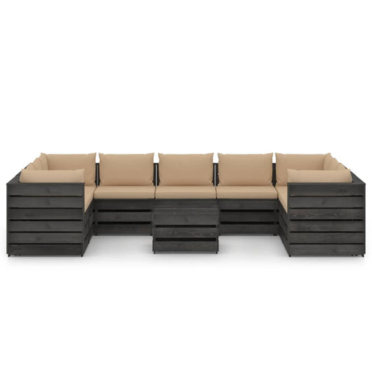 Set Salotto Giardino con Cuscini 10 pz Legno Impregnato Grigio 3068375