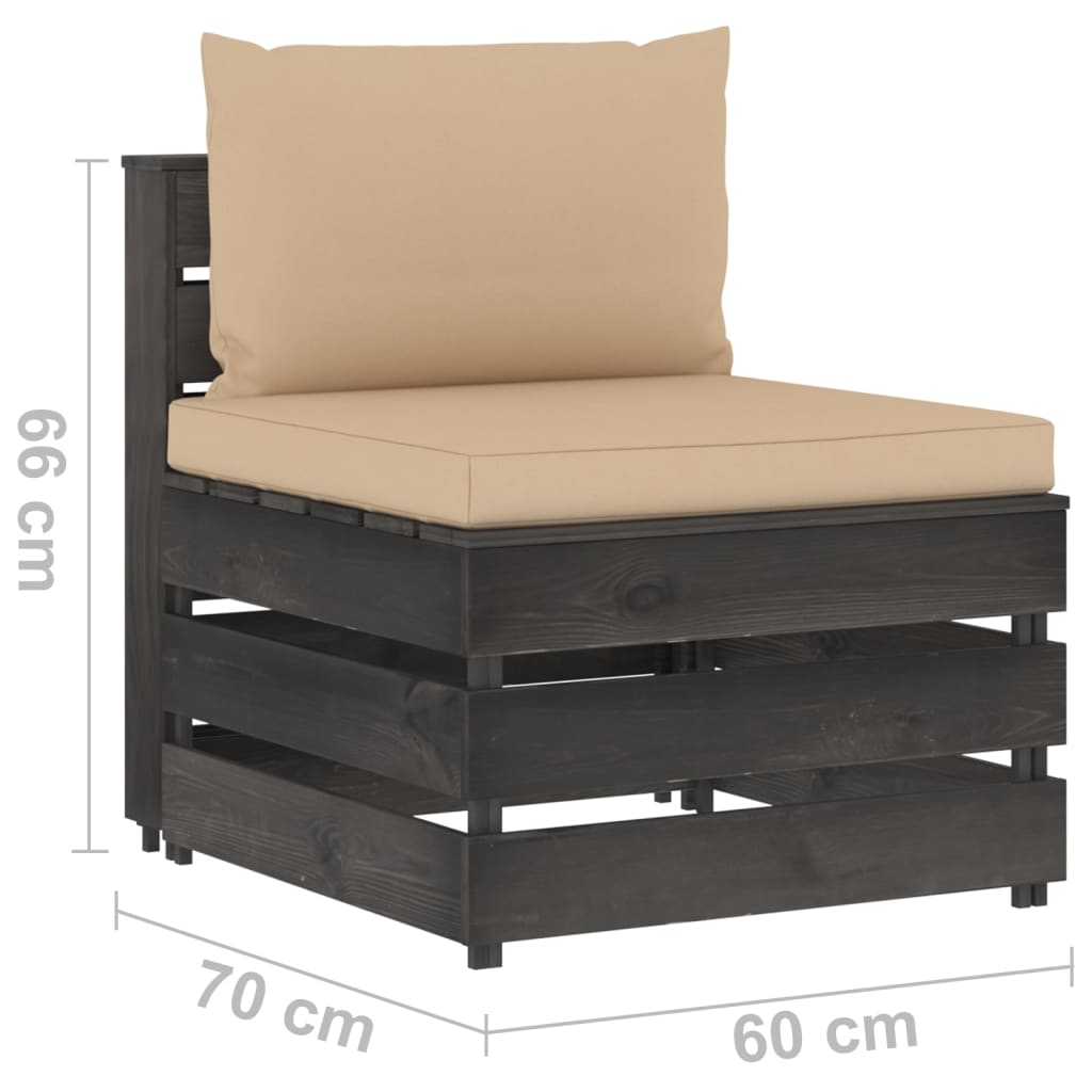 Set Salotto Giardino con Cuscini 10 pz Legno Impregnato Grigio 3068375