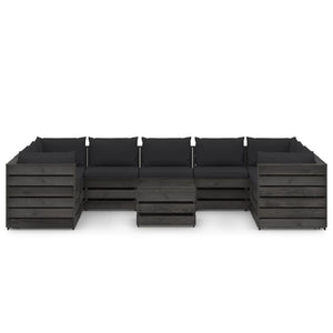 Set Salotto Giardino con Cuscini 10 pz Legno Impregnato Grigio 3068379