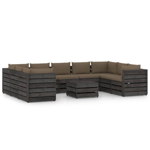 Set Salotto Giardino con Cuscini 10 pz Legno Impregnato Grigio 3068380