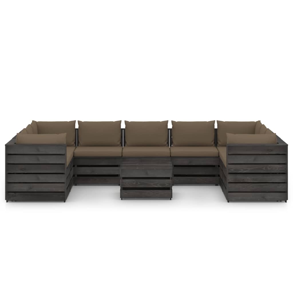 Set Salotto Giardino con Cuscini 10 pz Legno Impregnato Grigio 3068380