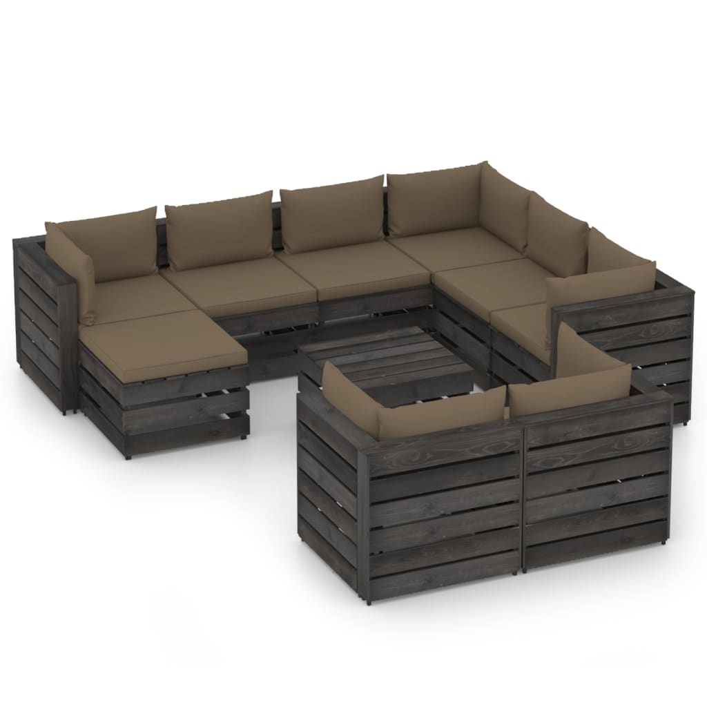 Set Divani da Giardino con Cuscini 10pz Legno Impregnato Grigio 3068416