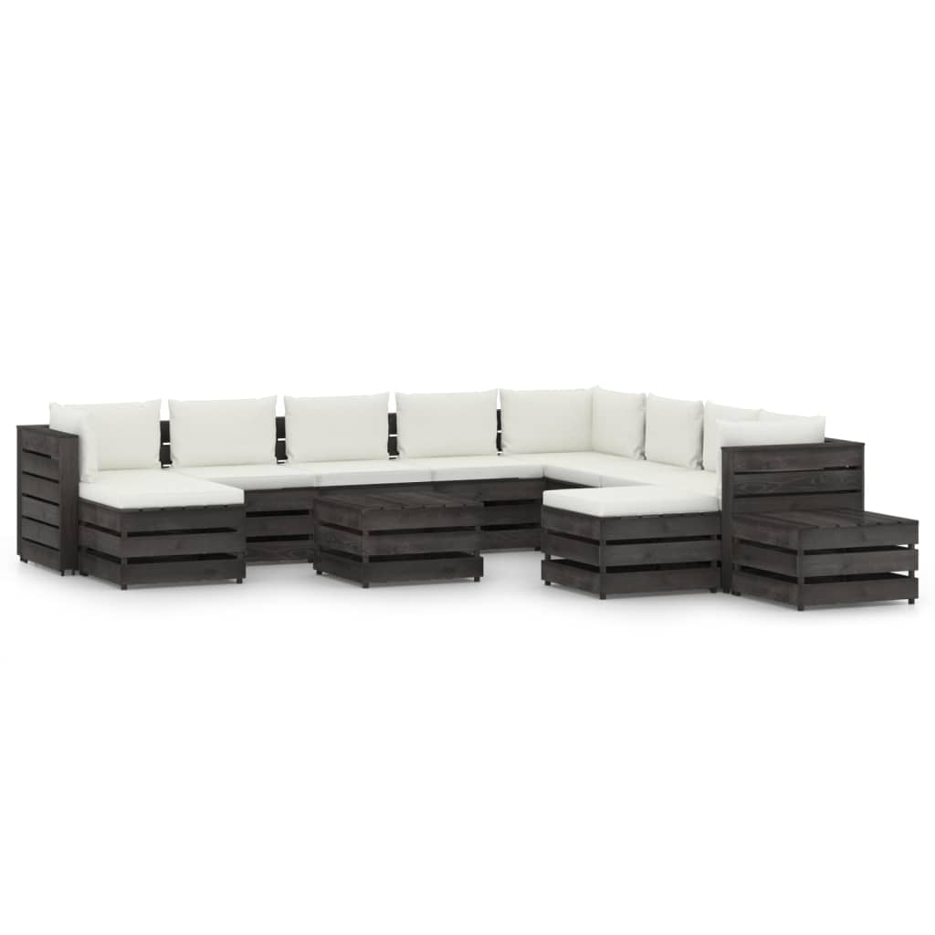 Set Salotto Giardino con Cuscini 12 pz Legno Impregnato Grigio 3068434