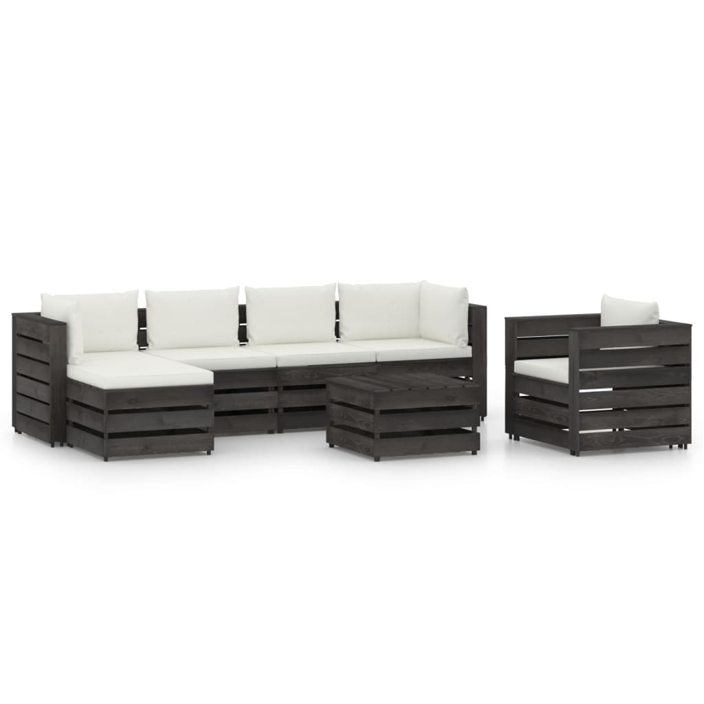 Set Divani da Giardino con Cuscini 7 pz Legno Impregnato Grigio cod mxl 44005