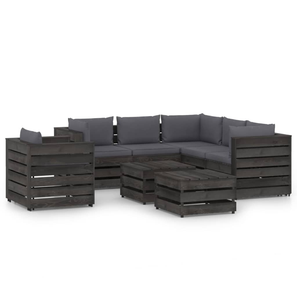 Set Divani da Giardino con Cuscini 8 pz Legno Impregnato Grigio cod mxl 43512