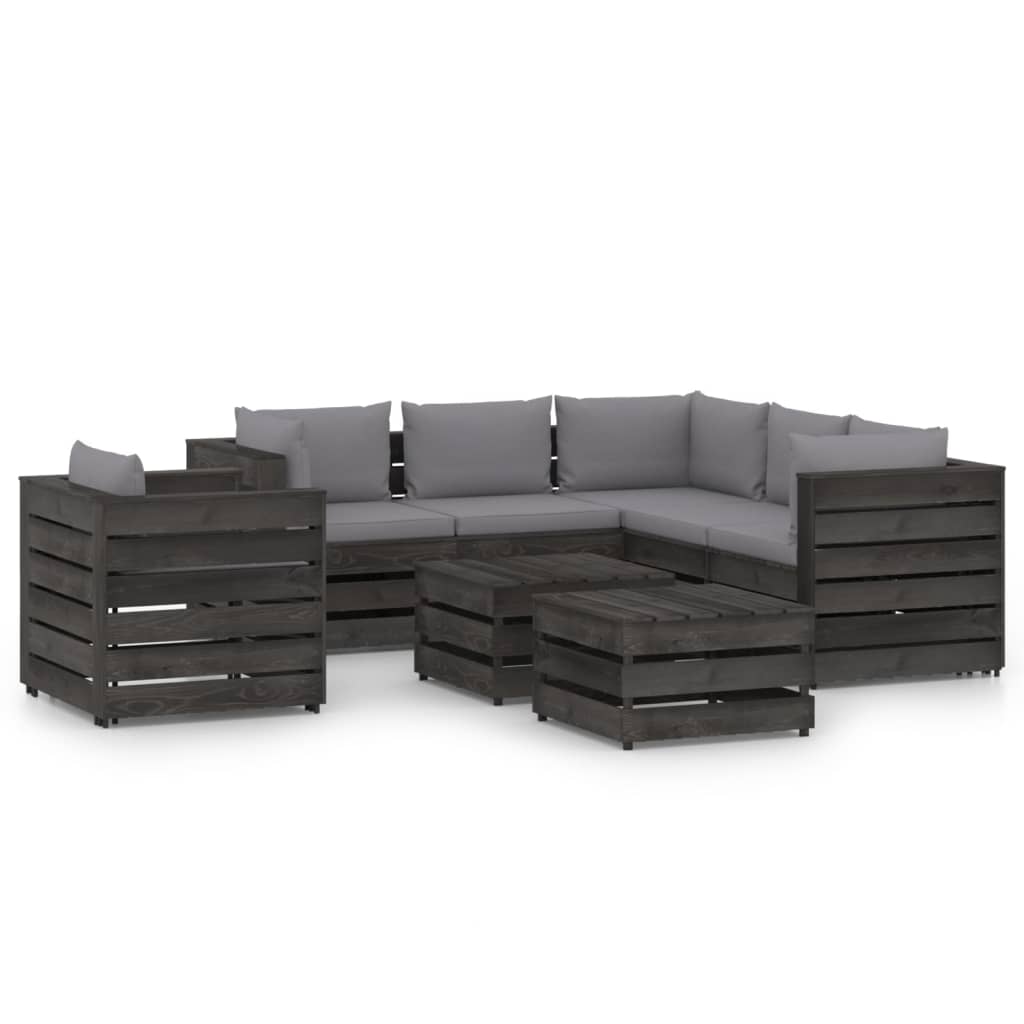 Set Salotto da Giardino con Cuscini 8pz Legno Impregnato Grigio 3068493