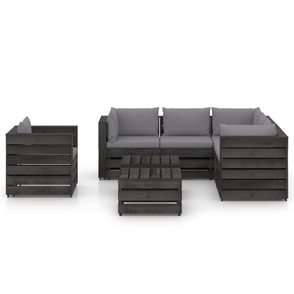 Set Salotto da Giardino con Cuscini 8pz Legno Impregnato Grigio 3068493