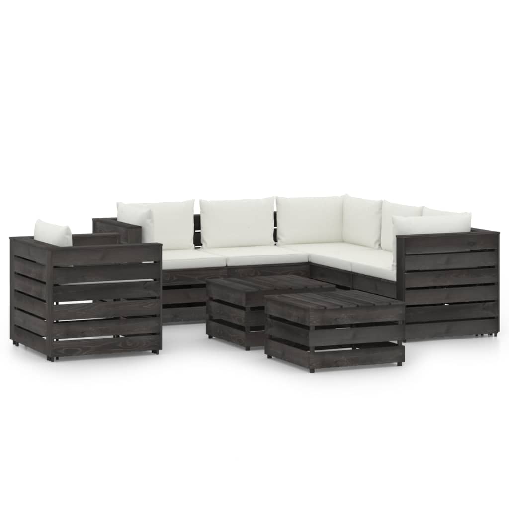 Set Divani da Giardino con Cuscini 8pz Legno Impregnato Grigio 3068494