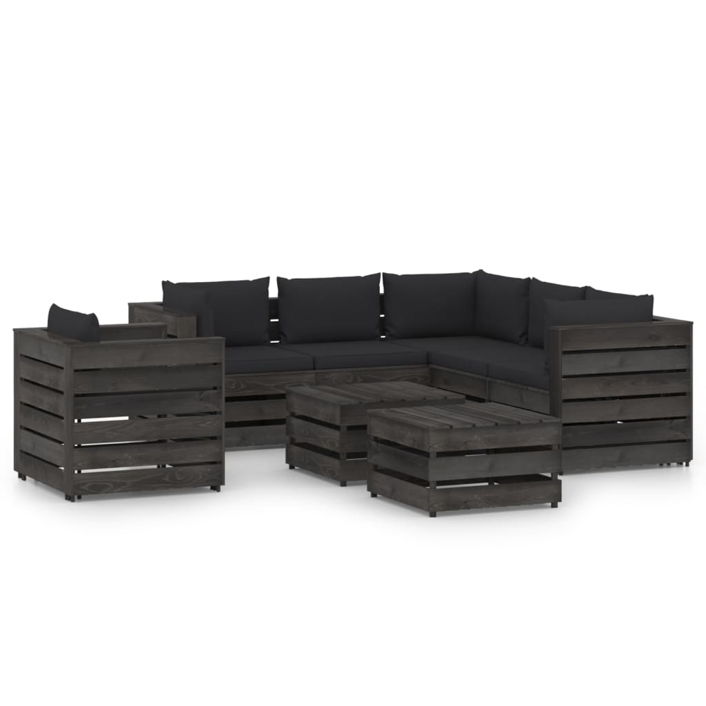 Set Salotto da Giardino con Cuscini 8pz Legno Impregnato Grigio 3068499