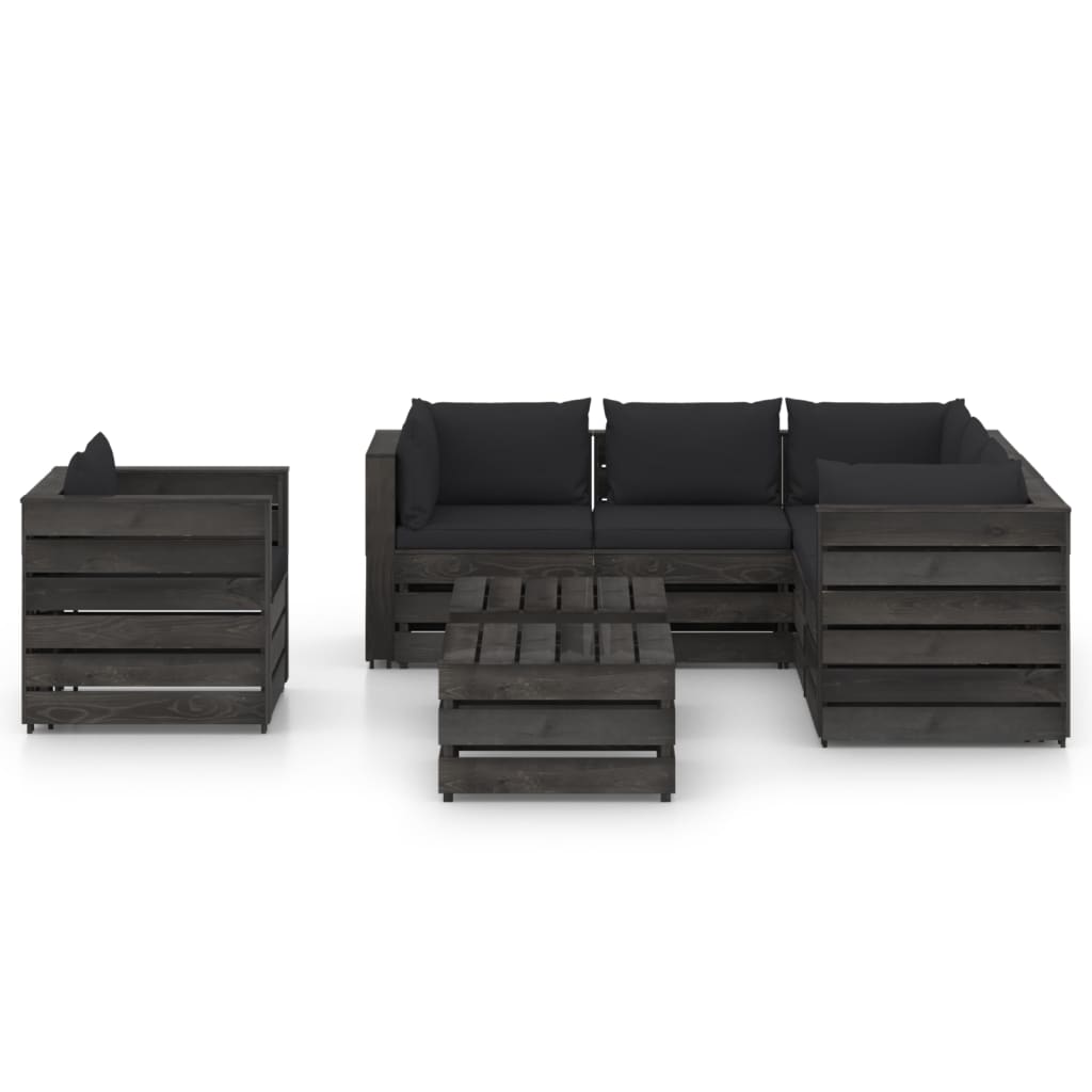 Set Salotto da Giardino con Cuscini 8pz Legno Impregnato Grigio 3068499