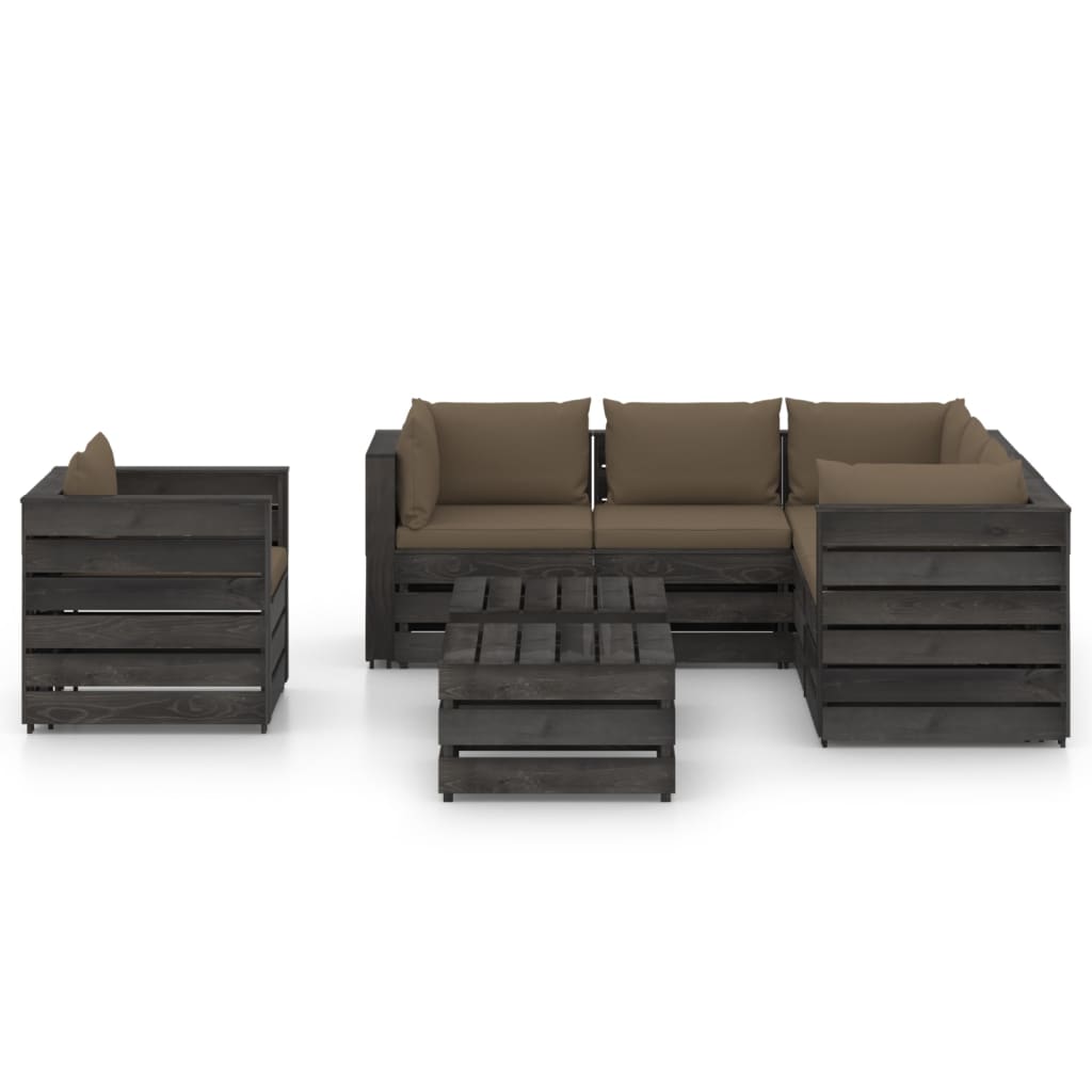 Set Salotto da Giardino con Cuscini 8pz Legno Impregnato Grigio 3068500