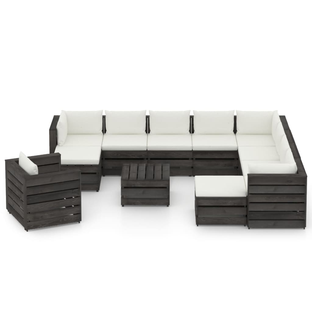 Set Divani da Giardino con Cuscini 12pz Legno Impregnato Grigio cod mxl 43533