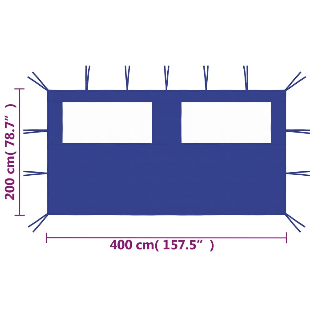 Parete con Finestre per Gazebo 4x2 m Blu 3070422