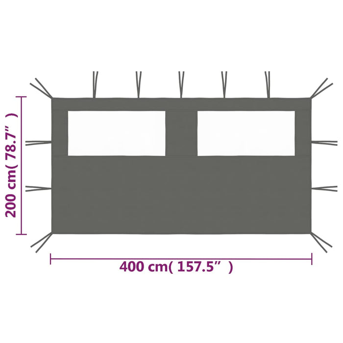 Parete con Finestre per Gazebo 4x2 m Antracite 3070423