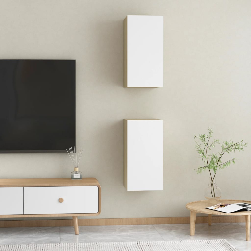 Mobili TV 2pz Bianco e Rovere Sonoma 30,5x30x60 cm Multistrato 803337