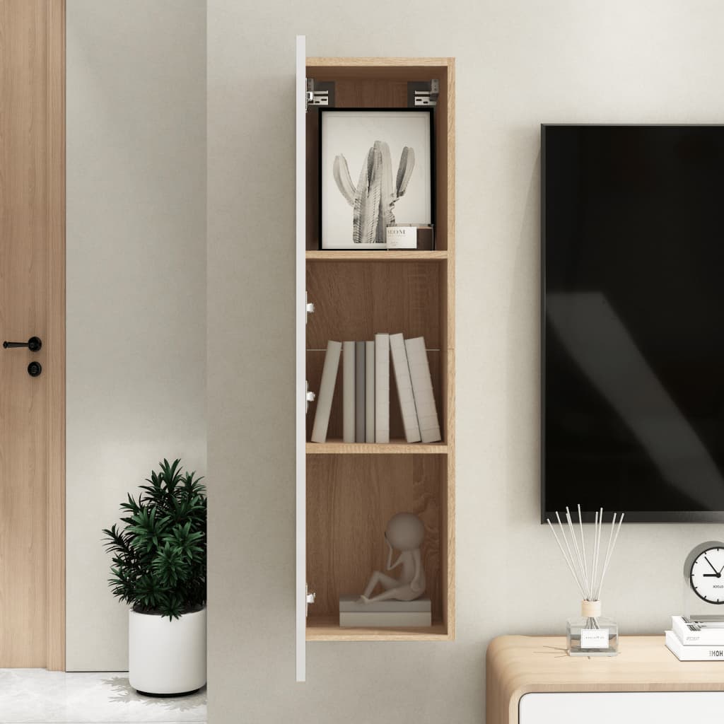 Mobile TV Bianco Rovere Sonoma 30,5x30x110 cm Legno Multistrato 803372