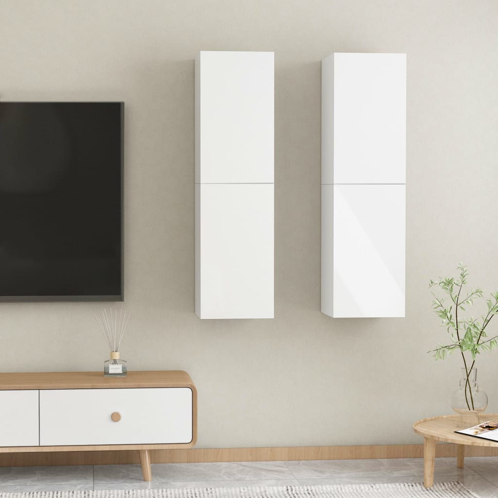 Mobili TV Bianco Lucido 2 pz 30,5x30x110 cm in Truciolato 803375