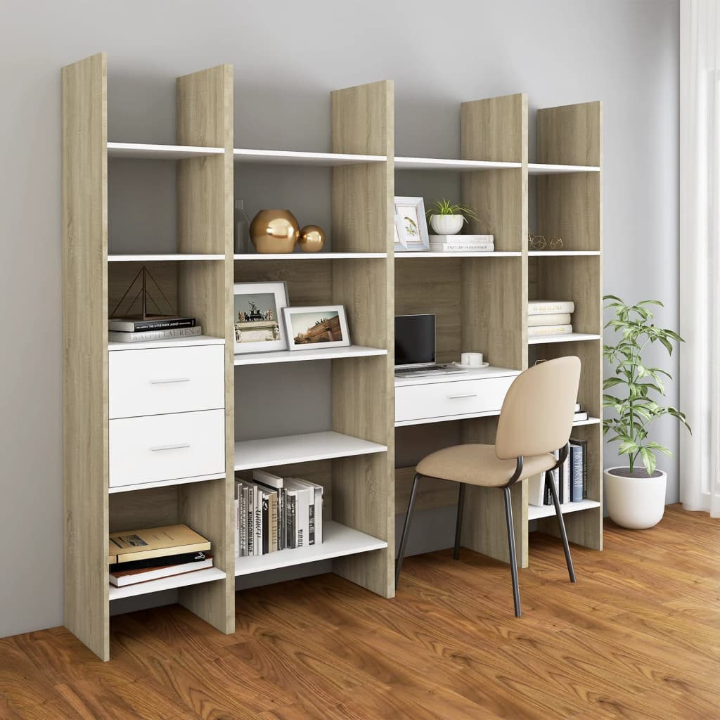 Libreria Bianca e Rovere Sonoma 40x35x180 cm Legno Multistrato 803403