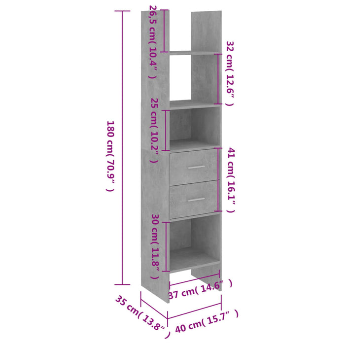 Libreria Grigio Cemento 40x35x180 cm in Legno Multistrato 803420