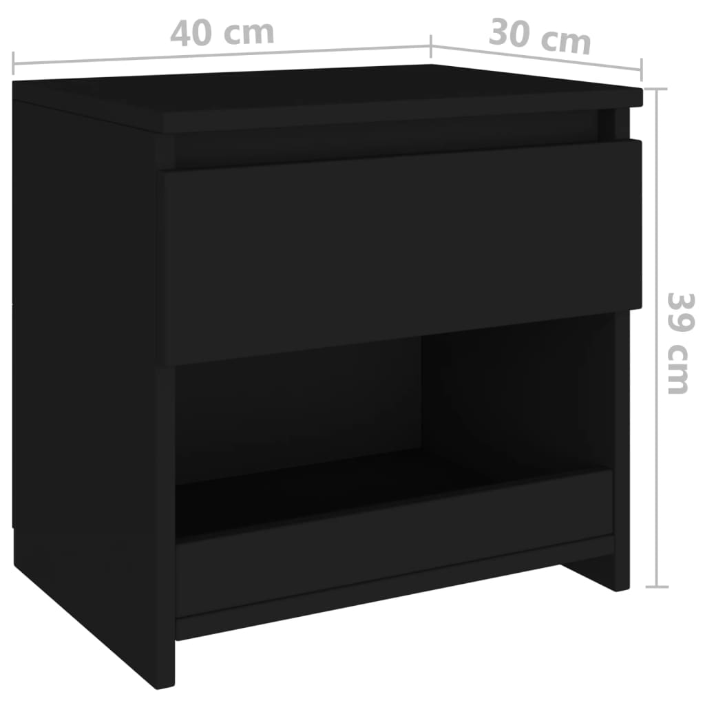 Comodino Nero 40x30x39 cm in Legno Multistrato 803445