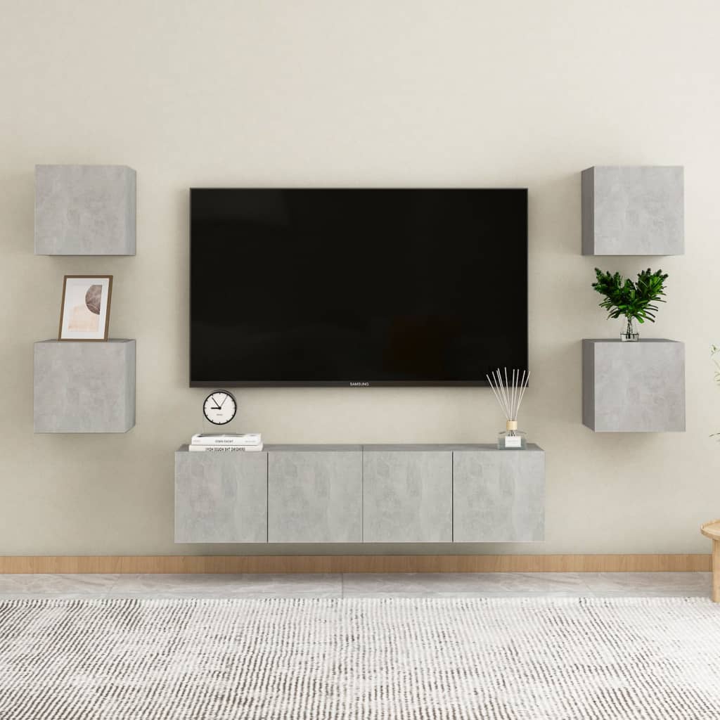 Mobili Porta TV a Parete 4pz Grigio Cemento 30,5x30x30 cm 804495