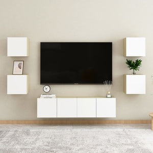 Armadietti a Parete per TV 4 pz Bianco e Rovere 30,5x30x30 cm cod mxl 21143