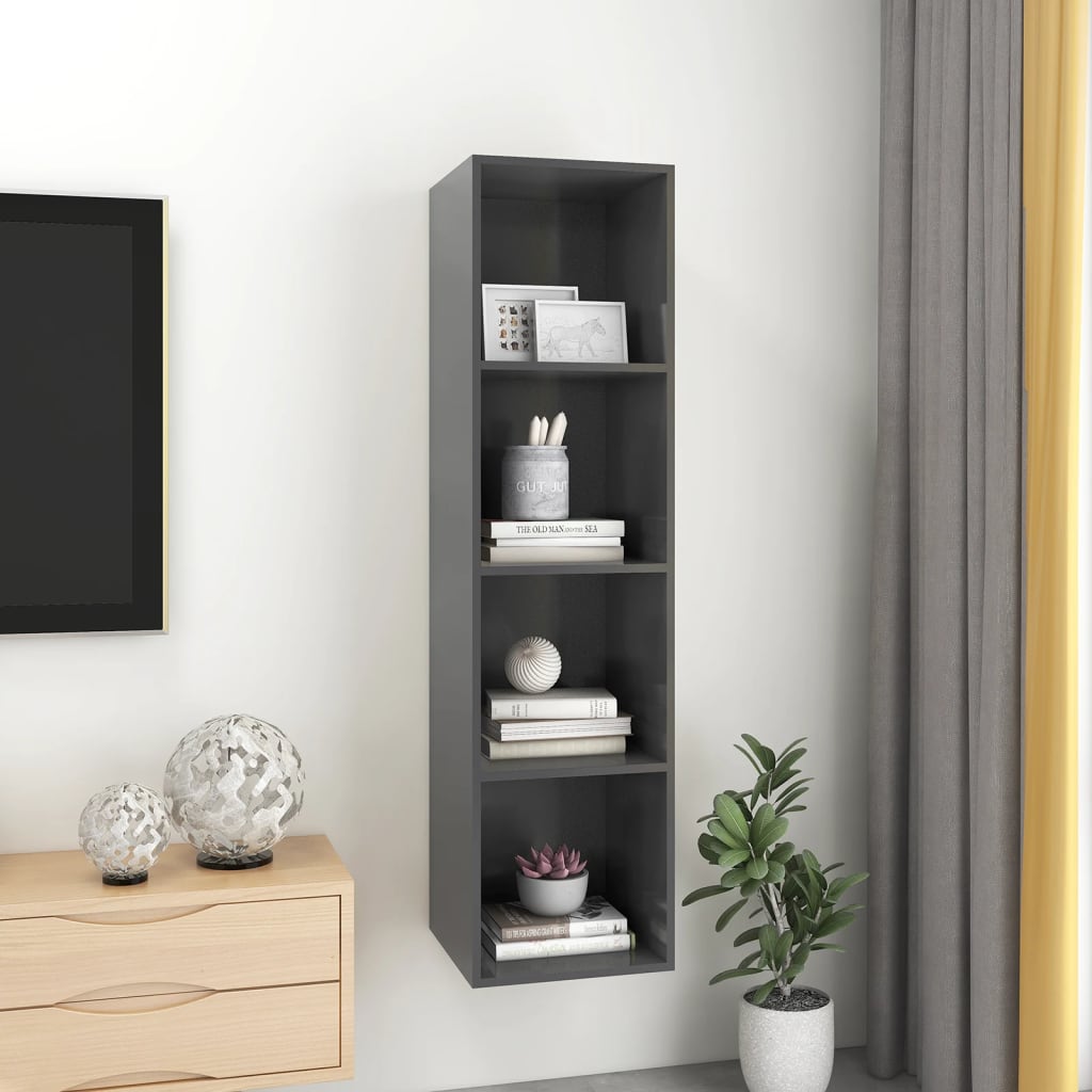 Armadietto da Parete per TV Grigio 37x37x142,5 cm in Truciolato