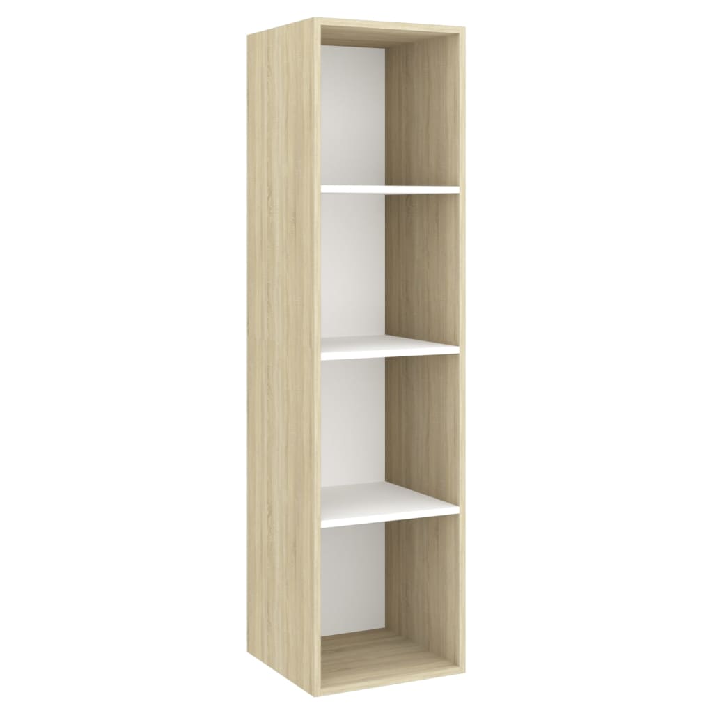 Armadietto TV Bianco e Rovere Sonoma 37x37x142,5 cm Truciolato