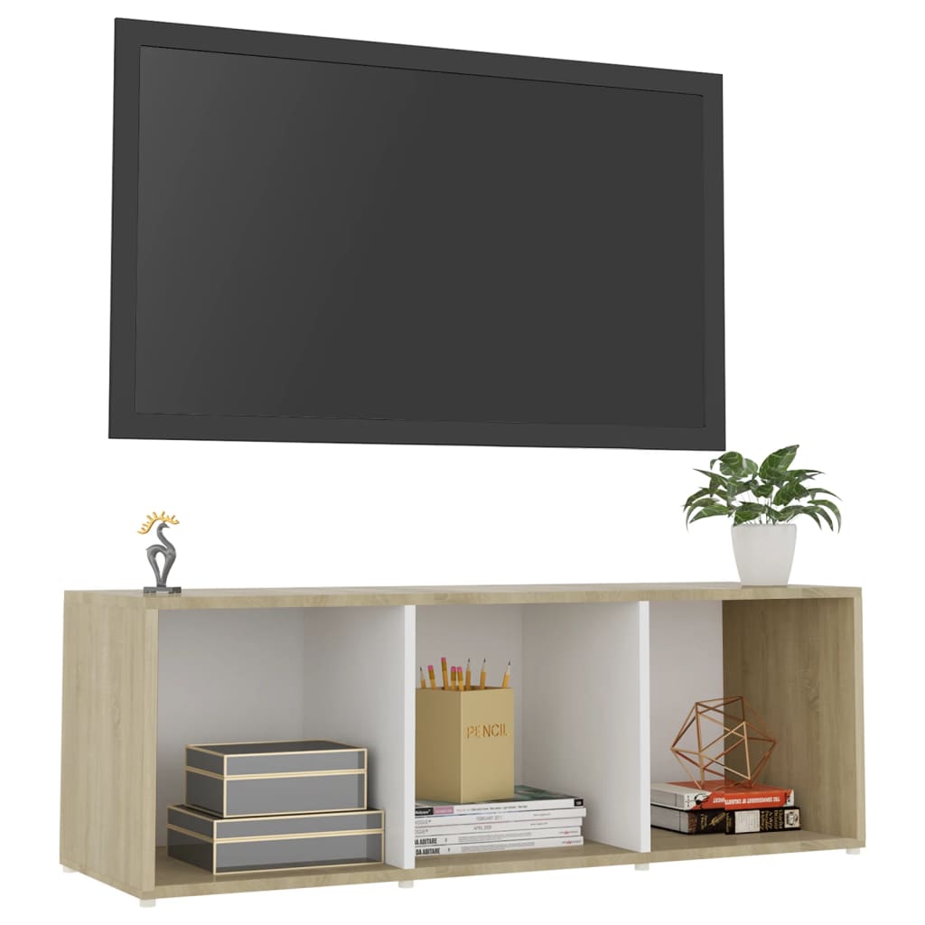 Mobile Porta TV Bianco e Rovere Sonoma 107x35x37 cm in Truciolato cod mxl 24576