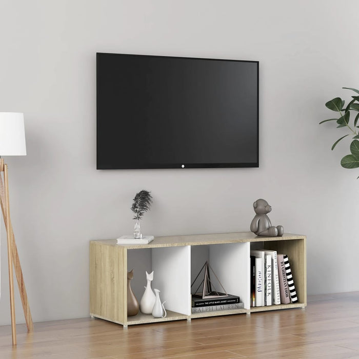 Mobile Porta TV Bianco e Rovere Sonoma 107x35x37 cm in Truciolato cod mxl 24576