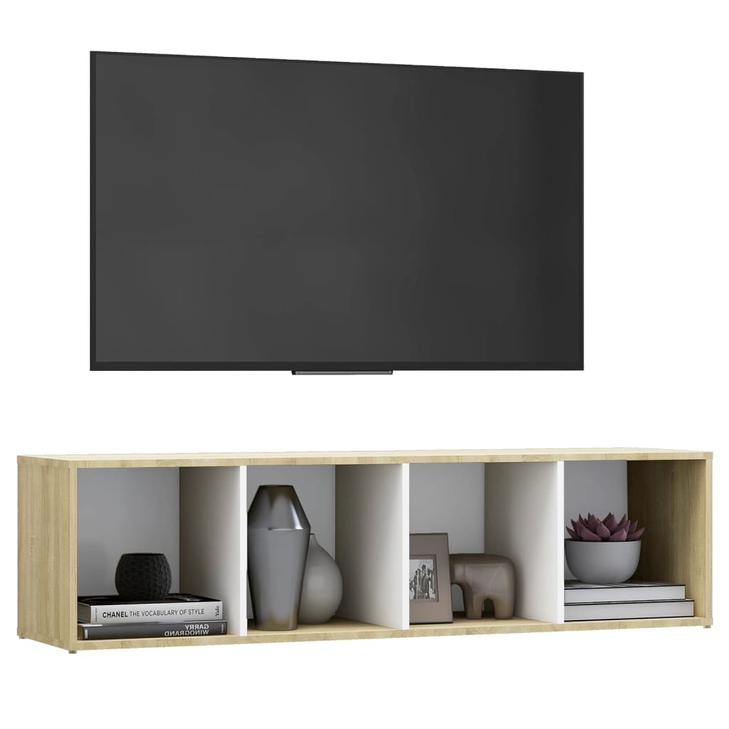 Mobile TV Bianco e Rovere Sonoma 142,5x35x36,5 cm Multistrato 805548