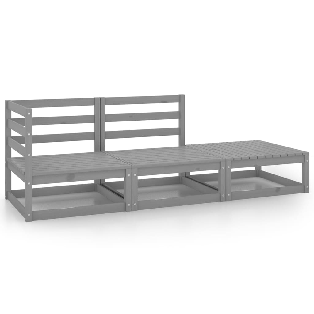 Set Divani da Giardino 3 pz Grigio in Legno Massello di Pino cod mxl 41172