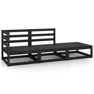 Set Divani da Giardino 3 pz Nero in Legno Massello di Pino cod mxl 39537