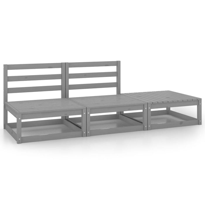 Set Divani da Giardino 3 pz Grigio in Legno Massello di Pino 805712