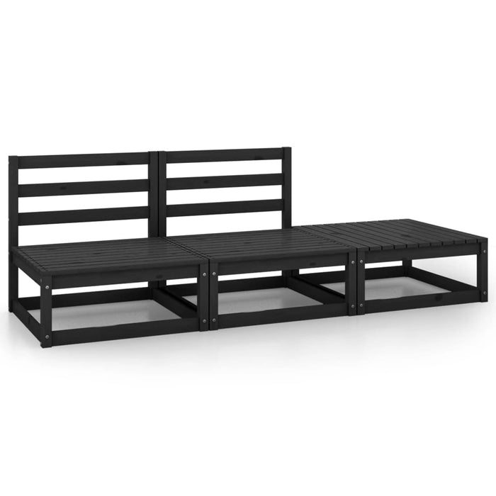 Set Divani da Giardino 3 pz Nero in Legno Massello di Pino cod mxl 39536