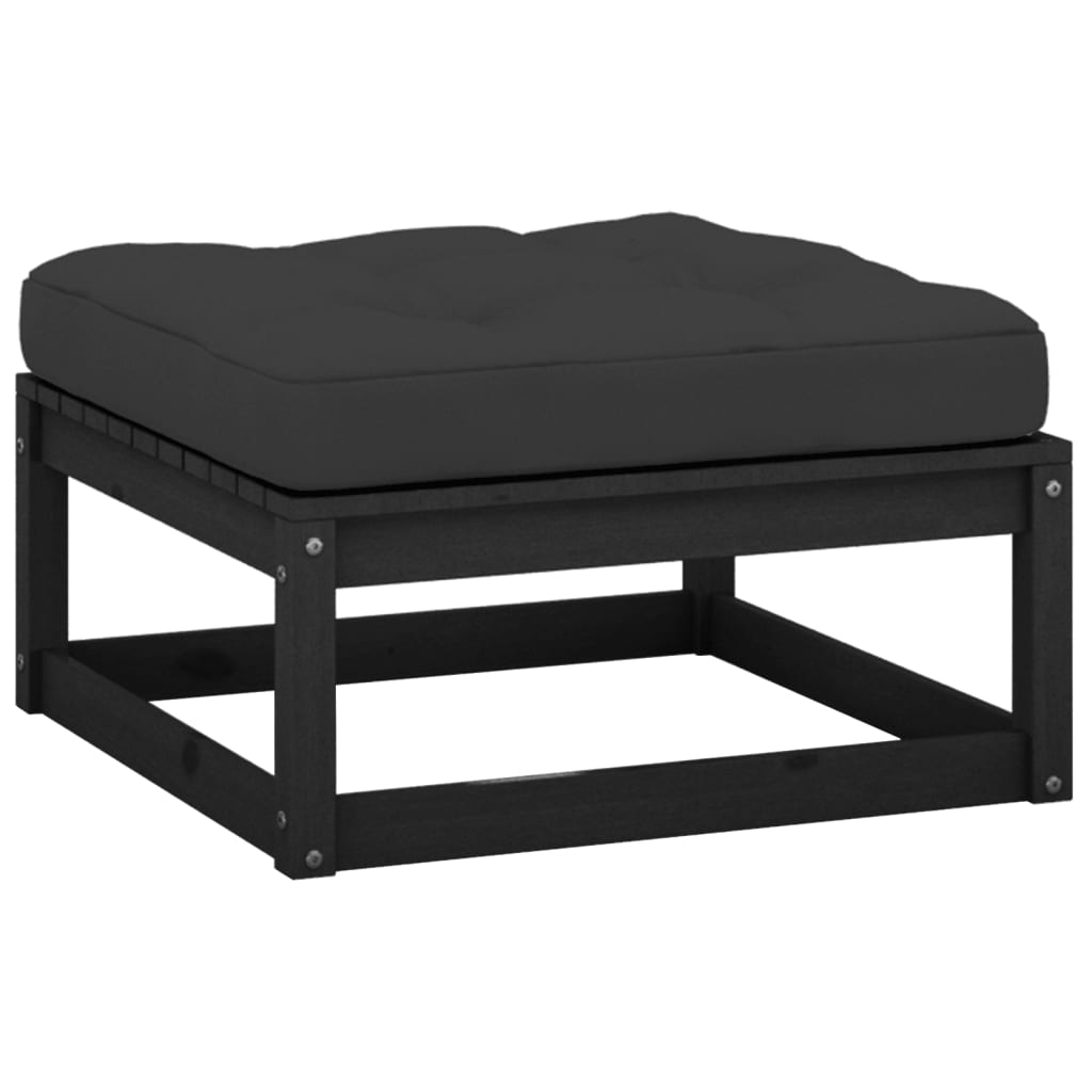 Sgabello da Giardino con Cuscino Nero in Legno Massello di Pinocod mxl 94743