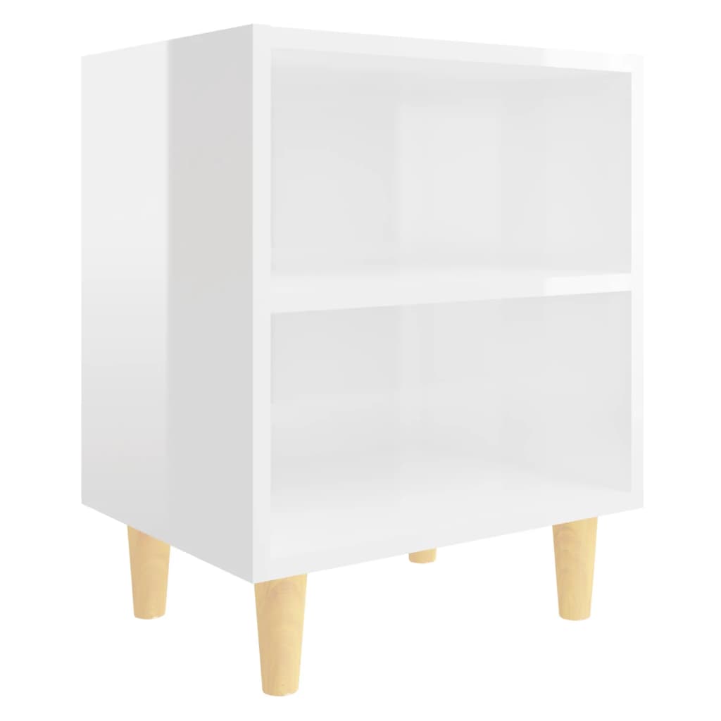 Comodino con Gambe in Legno Massello Bianco Lucido 40x35x50 cm 805791