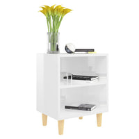 Comodino con Gambe in Legno Massello Bianco Lucido 40x35x50 cm 805791