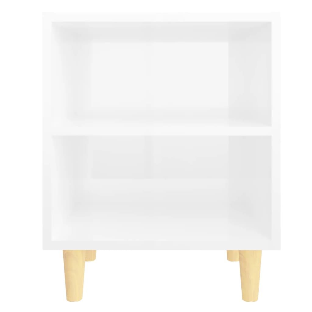 Comodino con Gambe in Legno Massello Bianco Lucido 40x35x50 cm 805791