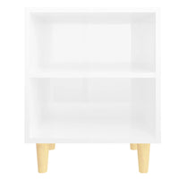 Comodino con Gambe in Legno Massello Bianco Lucido 40x35x50 cm 805791