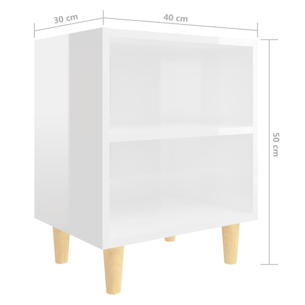 Comodino con Gambe in Legno Massello Bianco Lucido 40x35x50 cm 805791