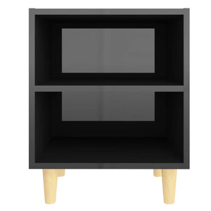 Comodino con Gambe in Legno Massello Nero Lucido 40x35x50 cm cod mxl 30532